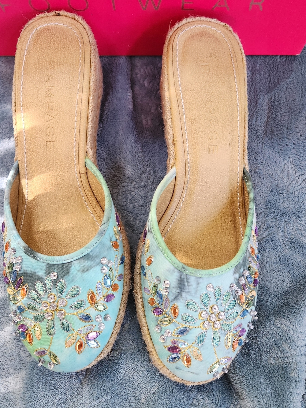 Rampage Women's Embellished Mint Slip-On Espadrille Mules Size 9